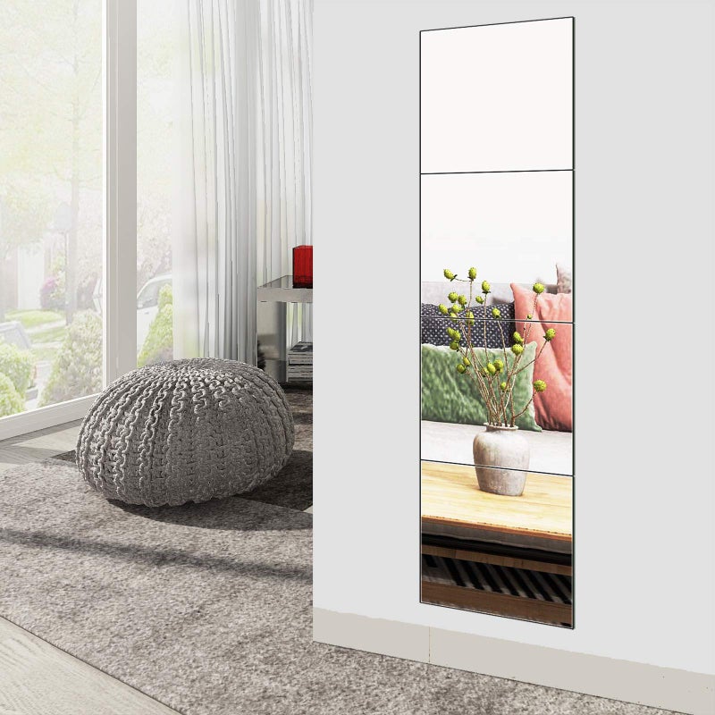 Ruomeng Full Length Wall Mirror Tiles, 12" x 12" x 4Pcs Frameless Wall Mounted Mirror Glass Wall Mirror for Home Gym, Door, Bedroom, Living Room - Image 2